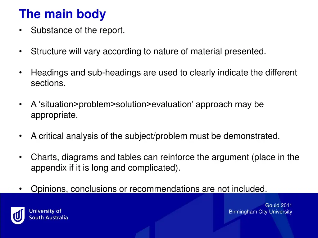 the main body substance of the report