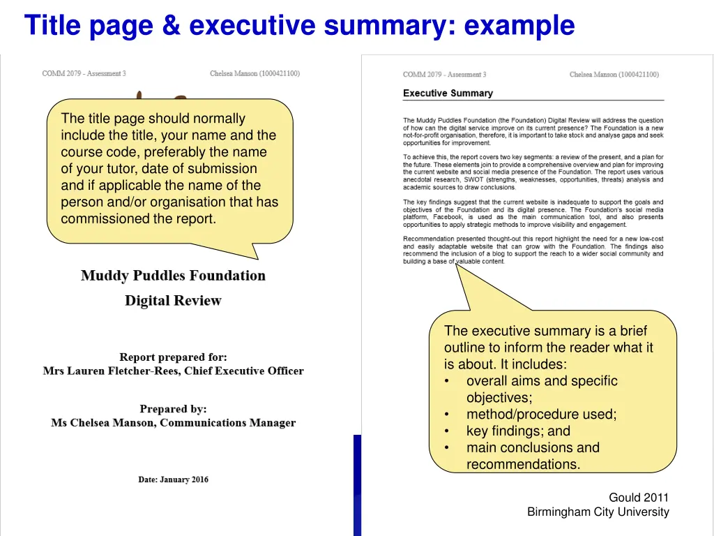 title page executive summary example