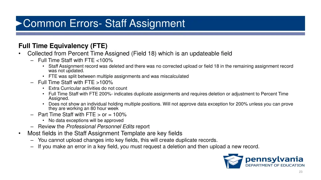 common errors staff assignment