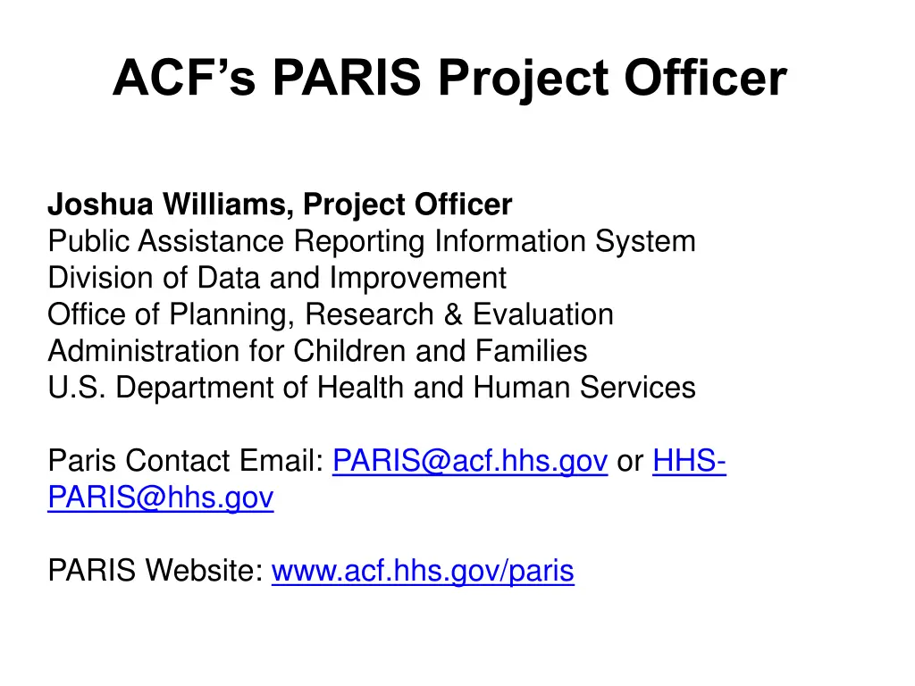 acf s paris project officer