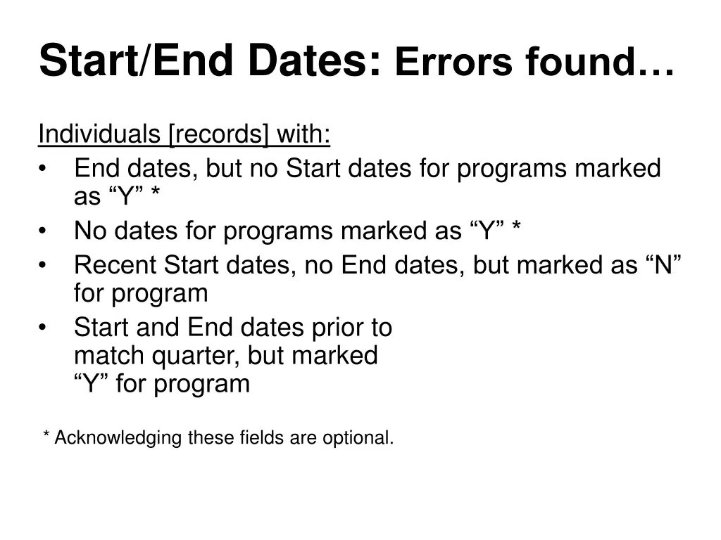 start end dates errors found