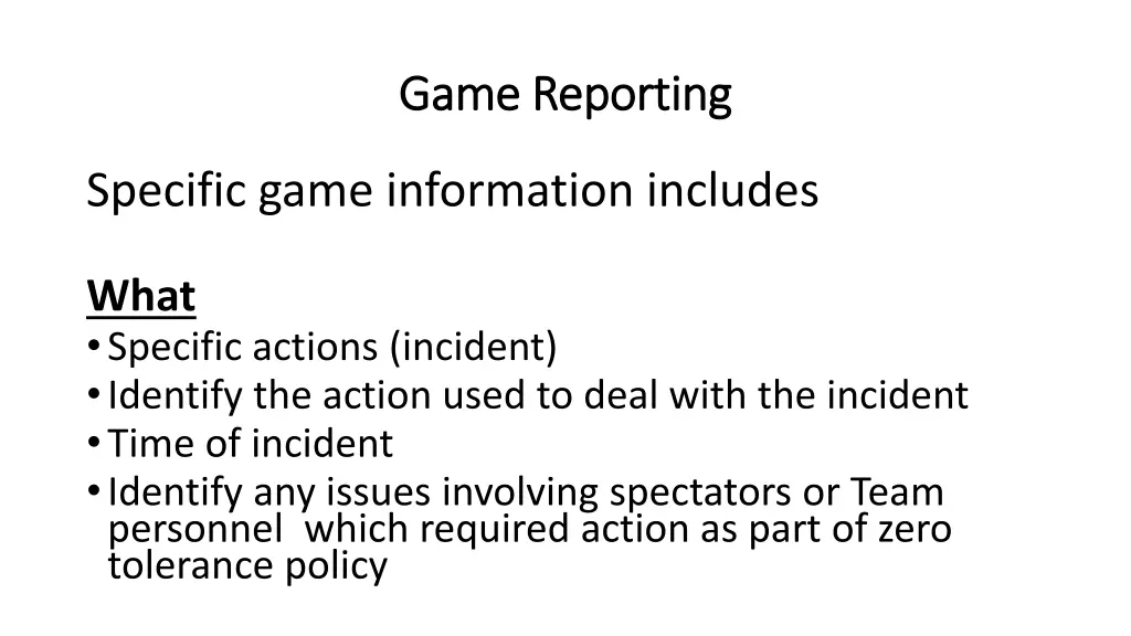 game reporting game reporting 1