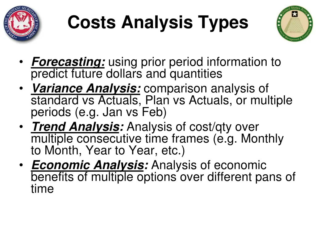 costs analysis types