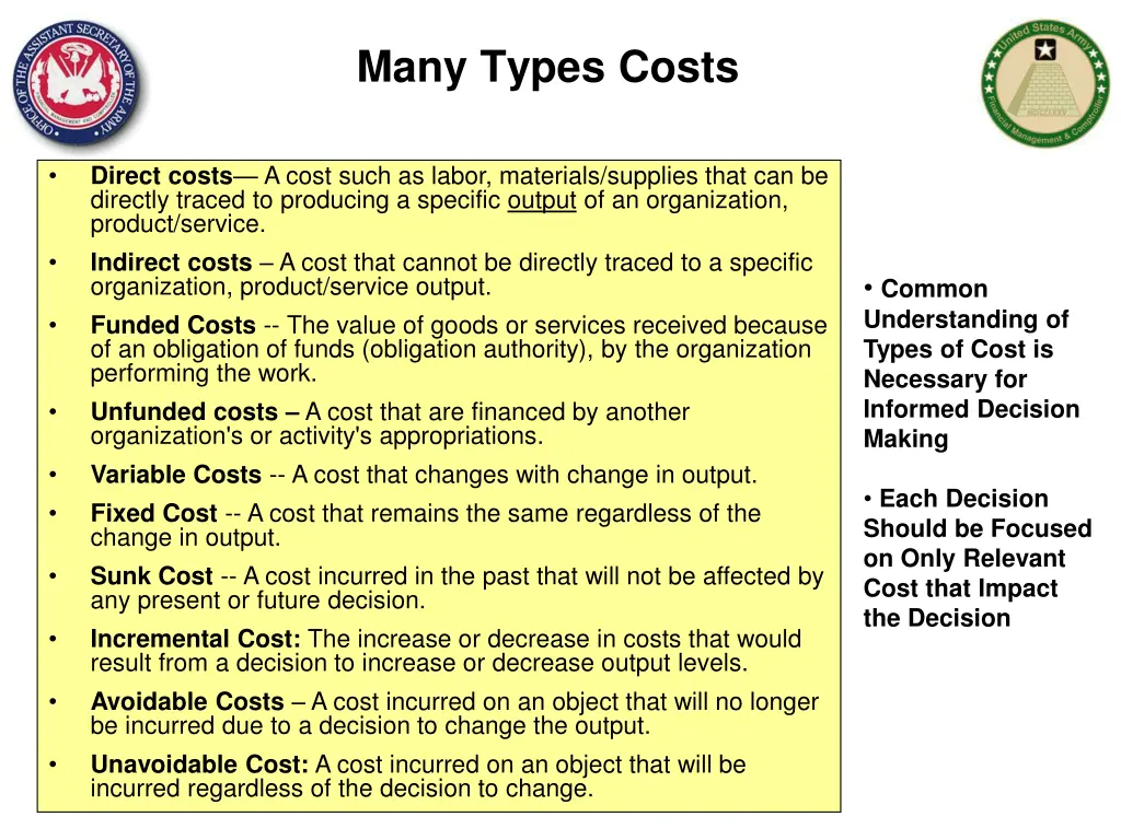 many types costs