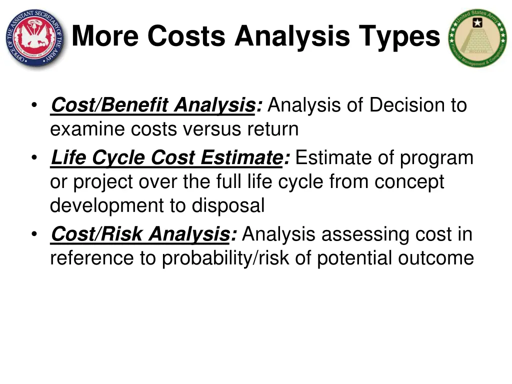 more costs analysis types