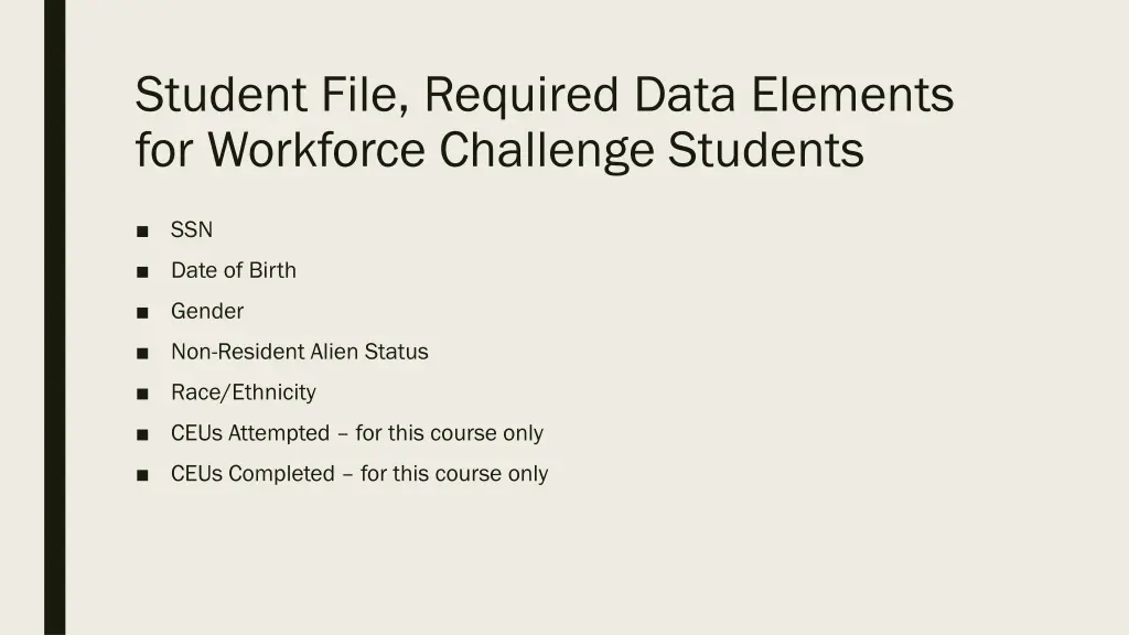 student file required data elements for workforce