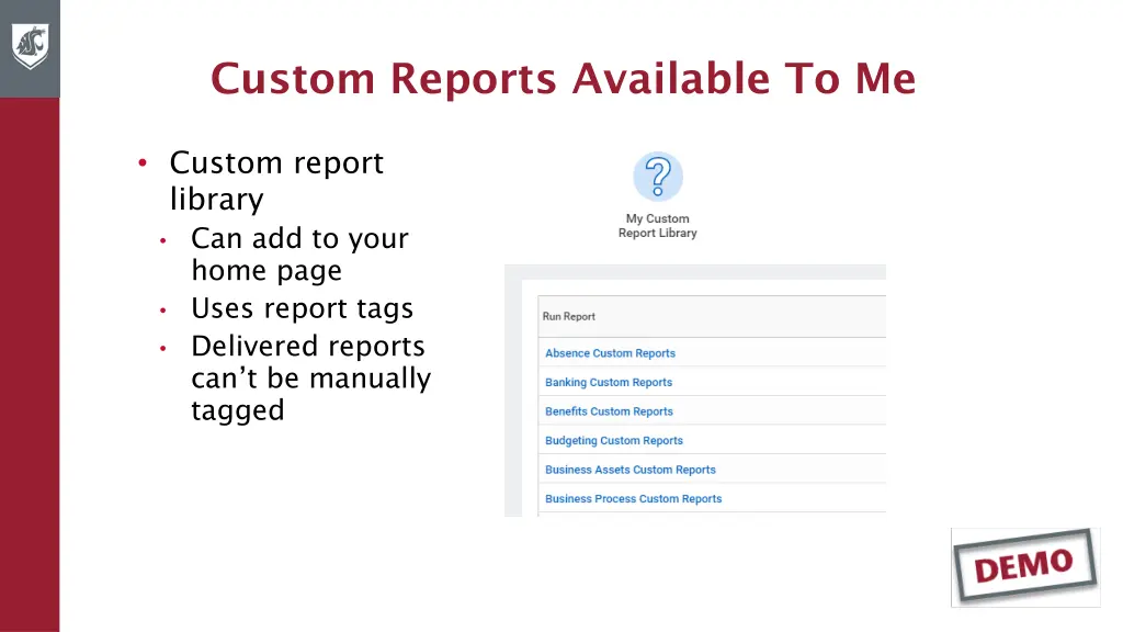 custom reports available to me