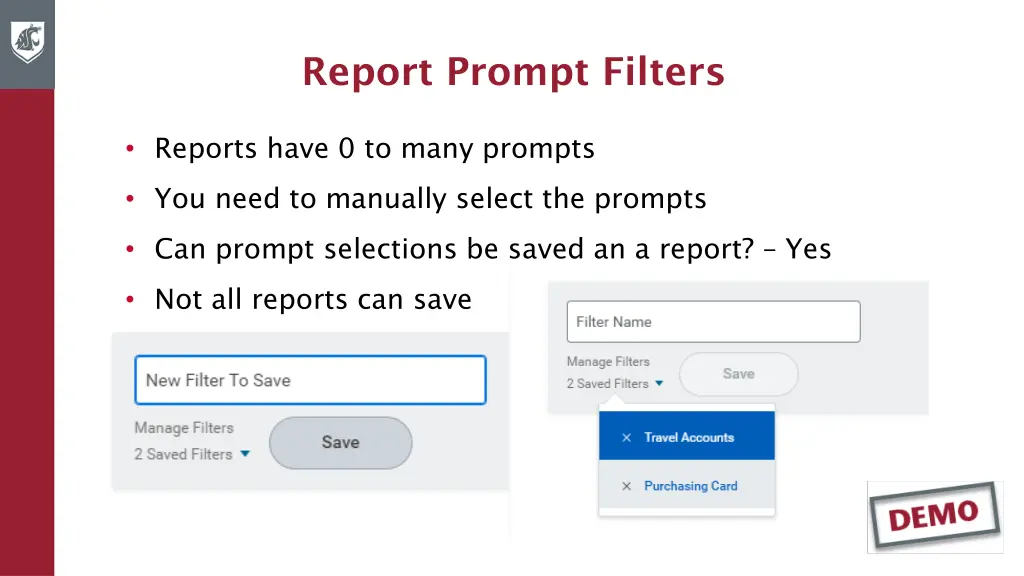 report prompt filters