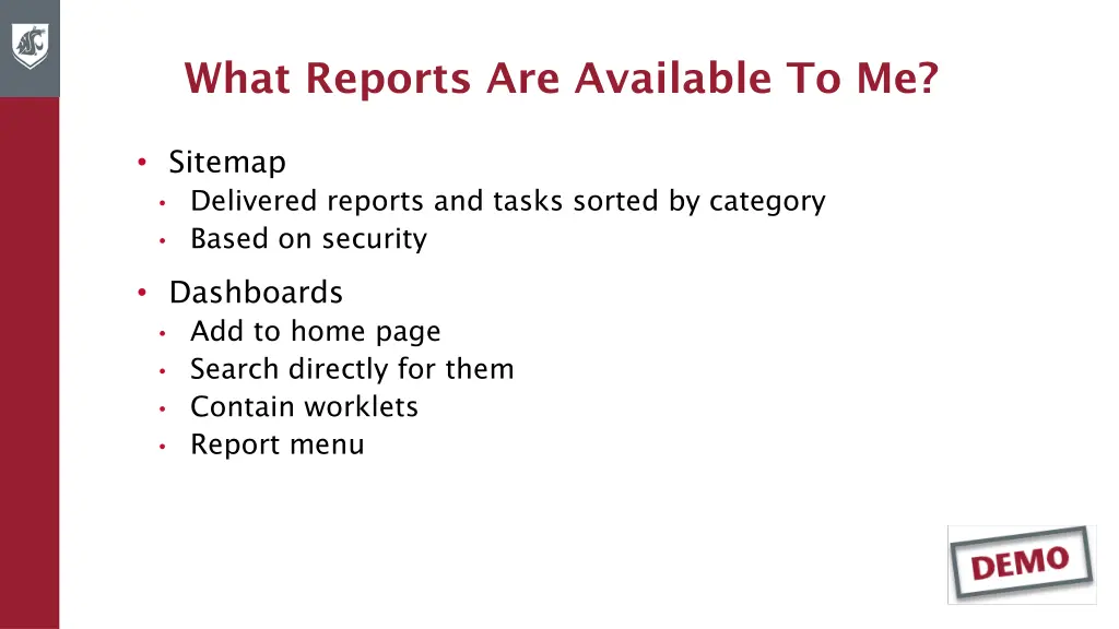 what reports are available to me 1