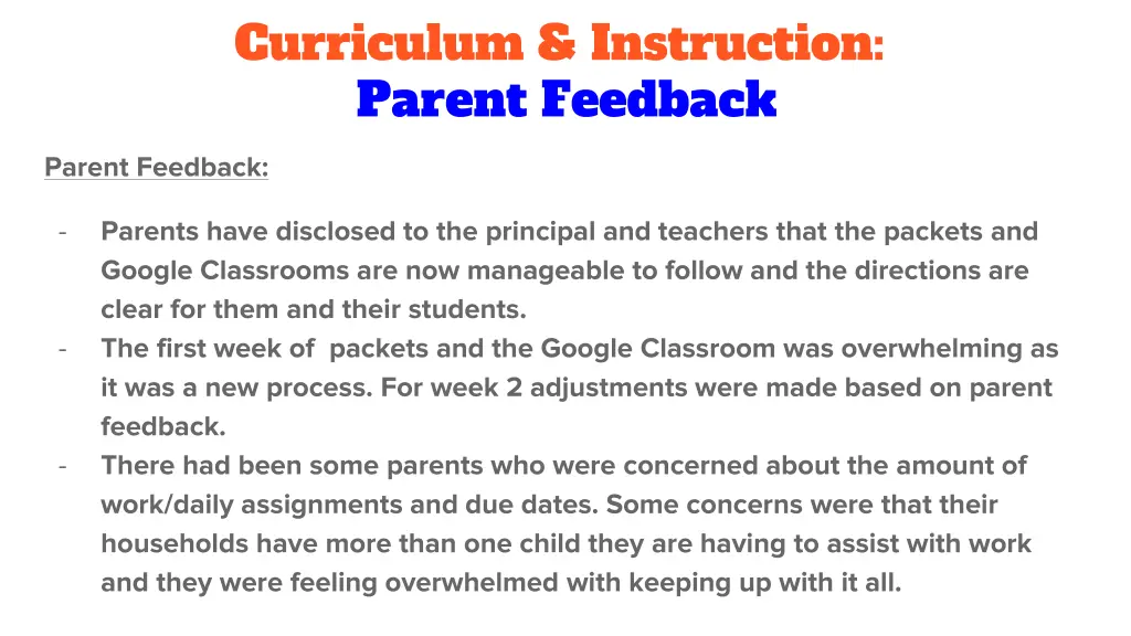 curriculum instruction parent feedback