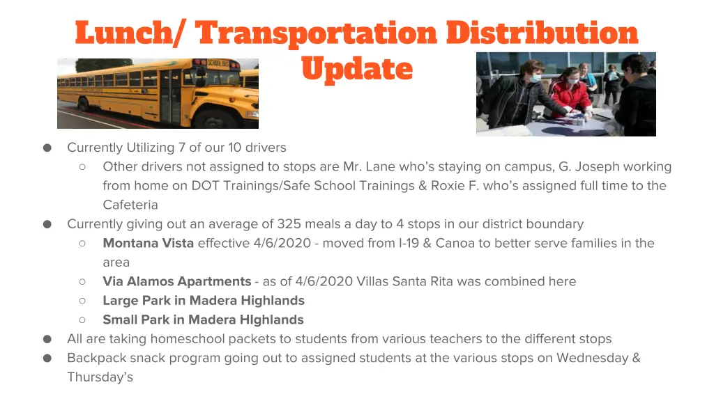 lunch transportation distribution update