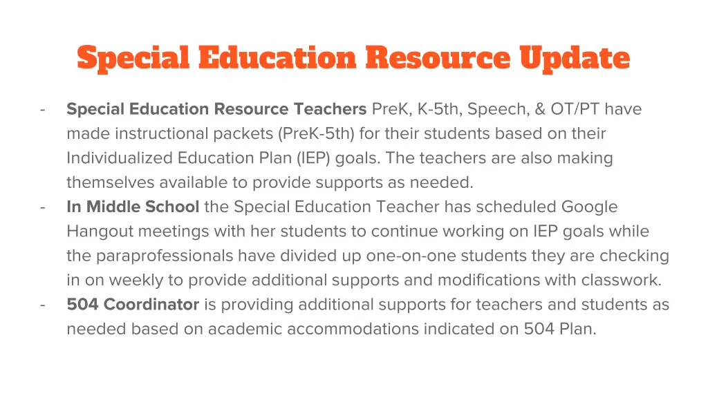 special education resource update