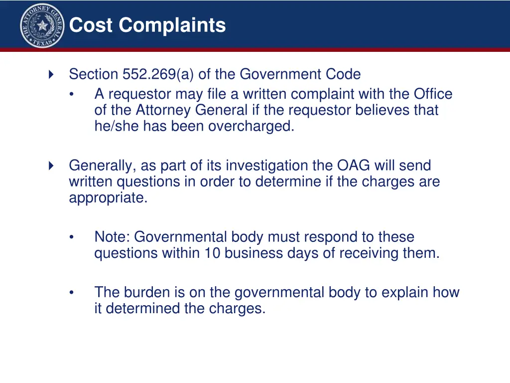 cost complaints