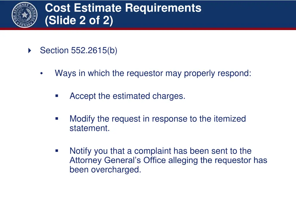 cost estimate requirements slide 2 of 2