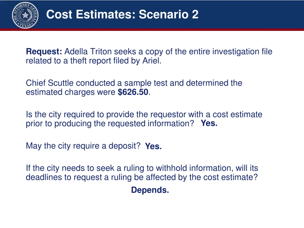 cost estimates scenario 2