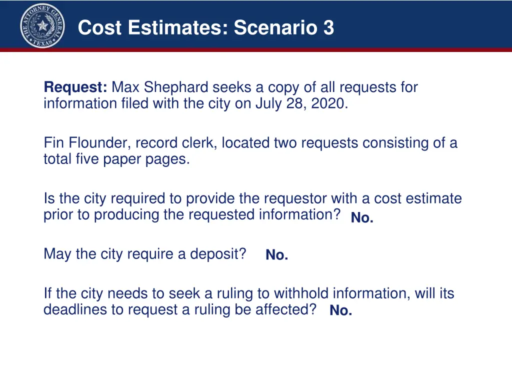 cost estimates scenario 3