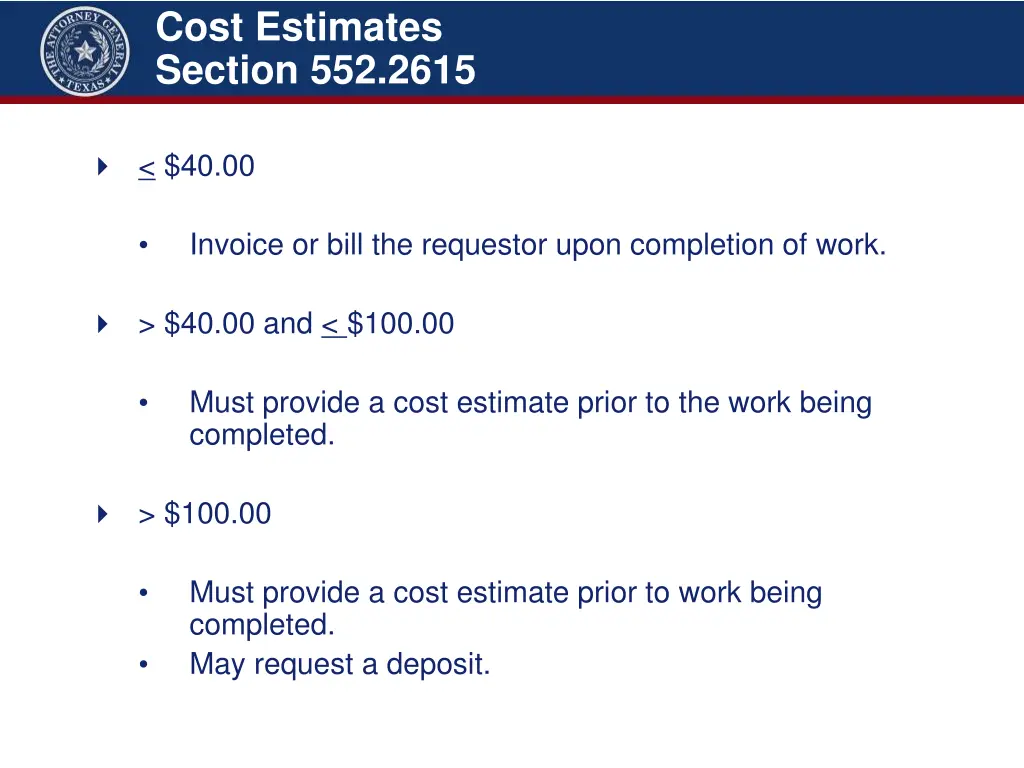 cost estimates section 552 2615