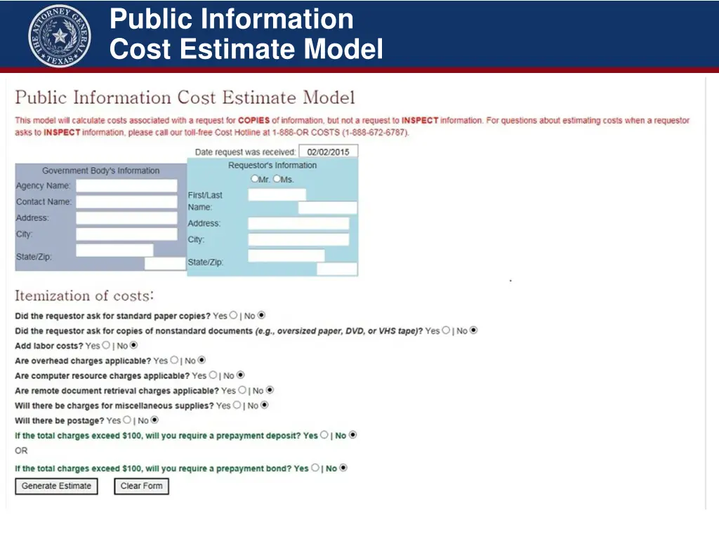 public information cost estimate model