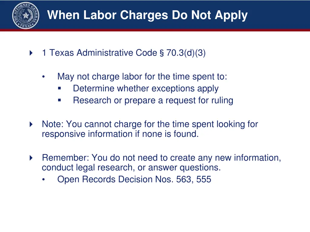 when labor charges do not apply