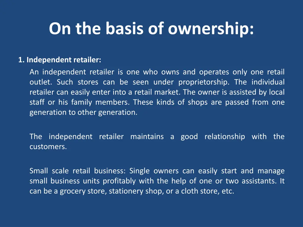 on the basis of ownership