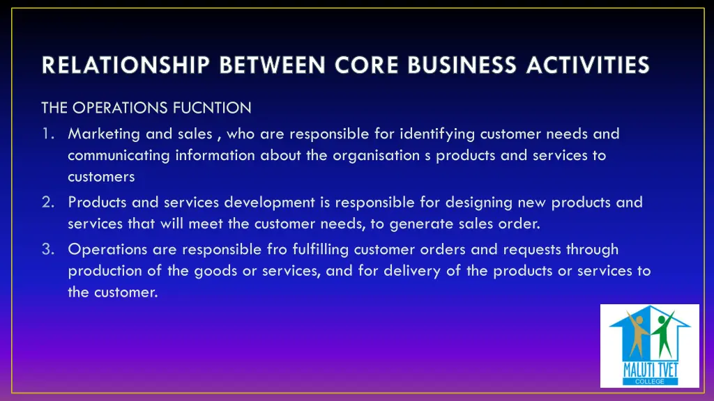 relationship between core business activities