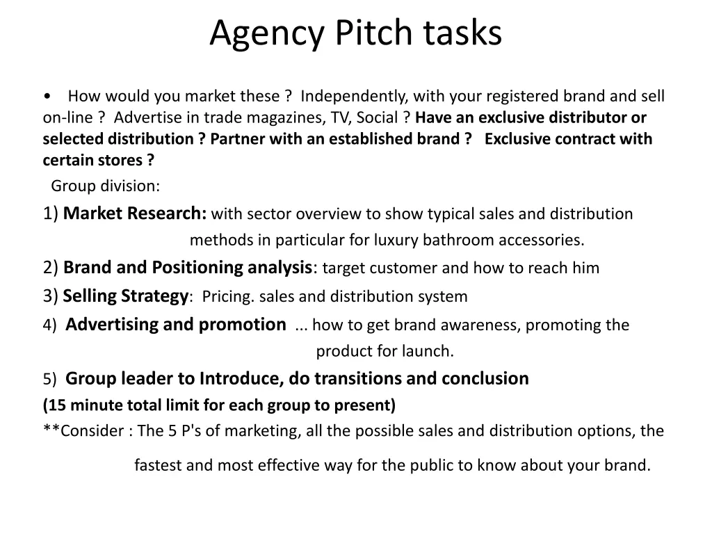 agency pitch tasks