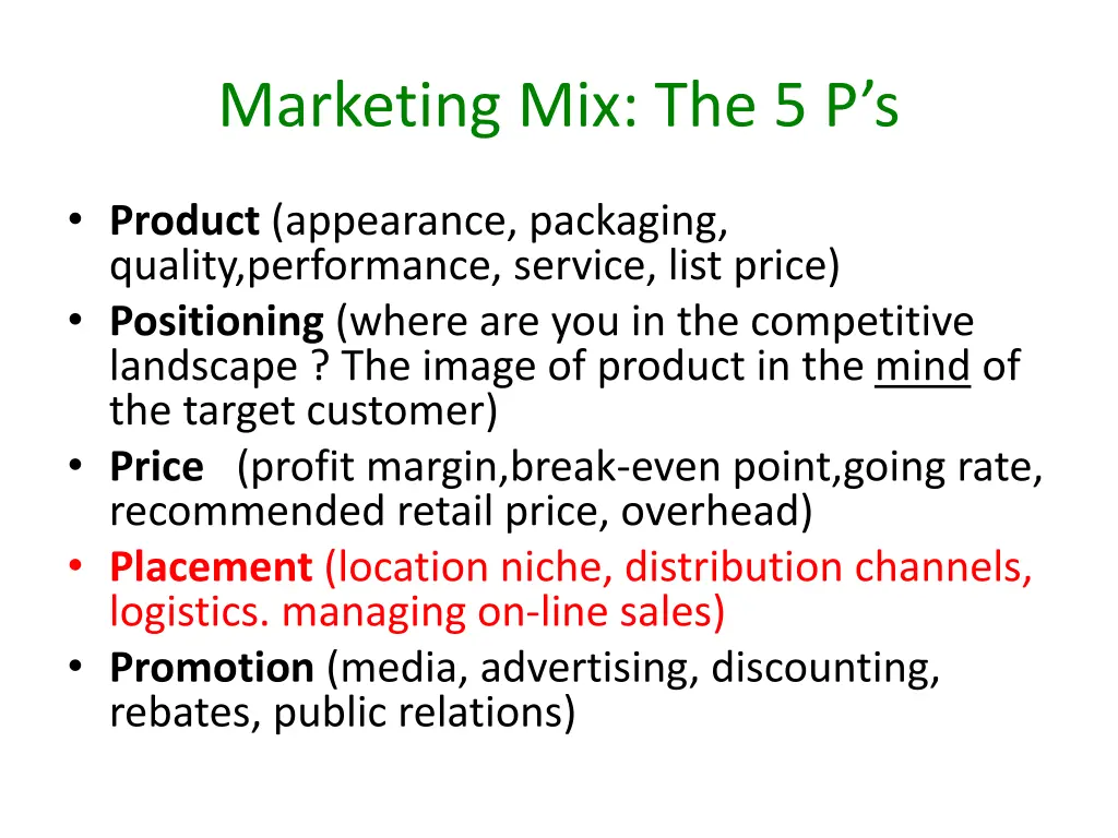 marketing mix the 5 p s