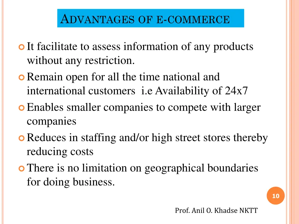 a dvantages of e commerce