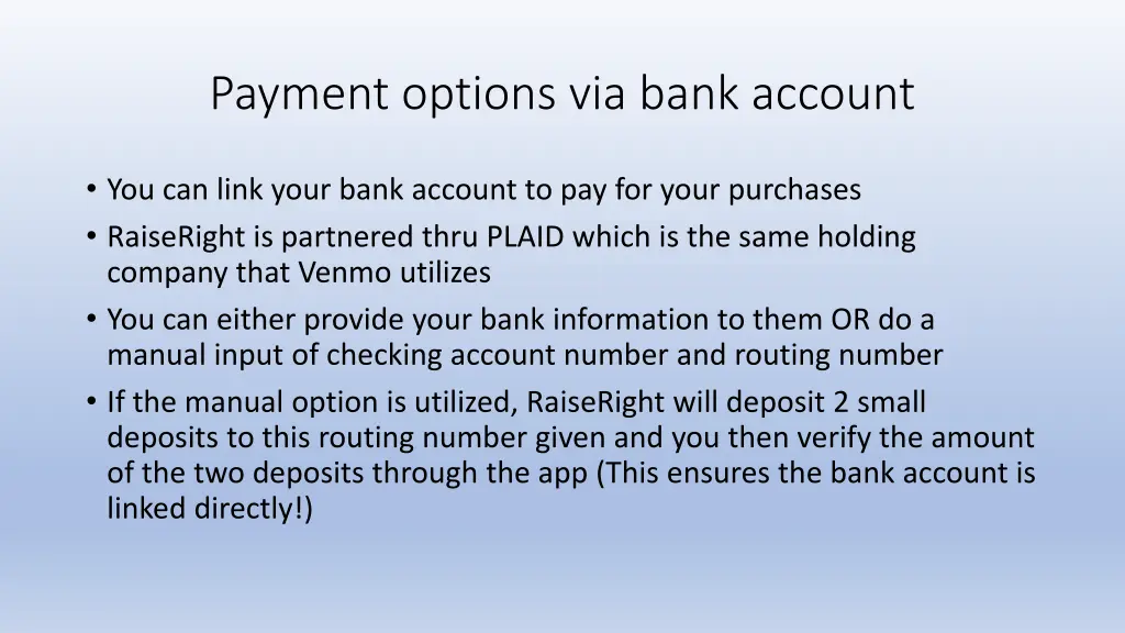 payment options via bank account