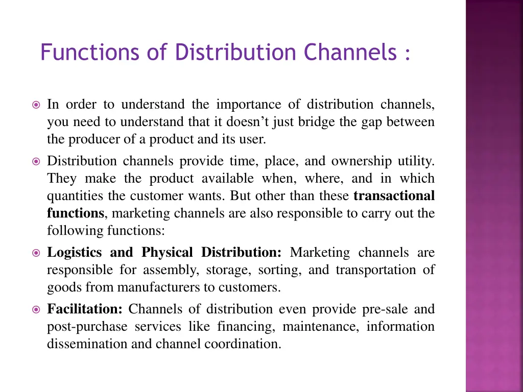 functions of distribution channels