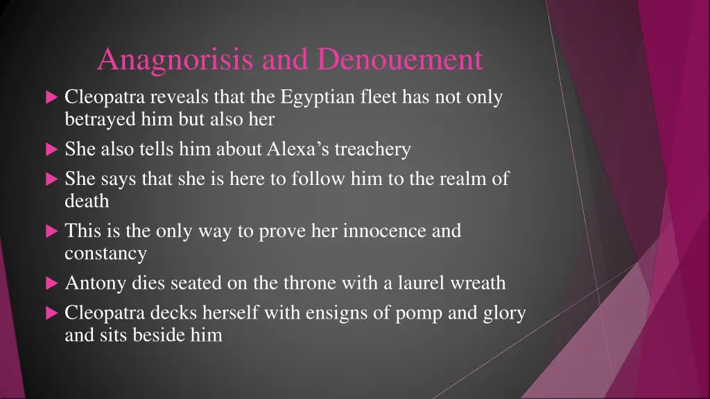 anagnorisis and denouement cleopatra reveals that