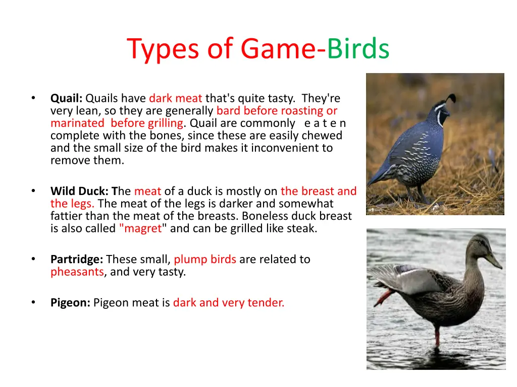 types of game birds