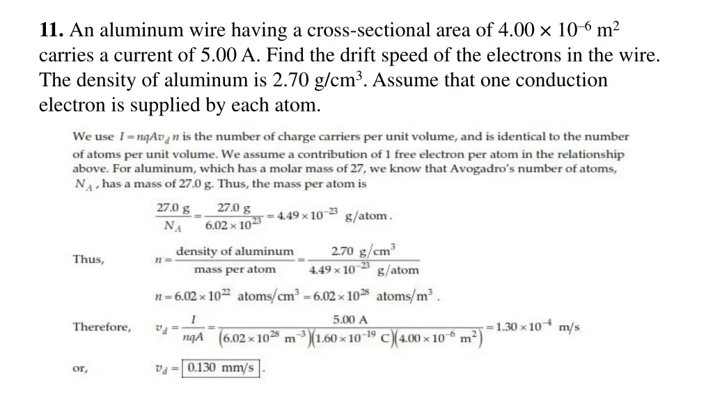 11 an aluminum wire having a cross sectional area