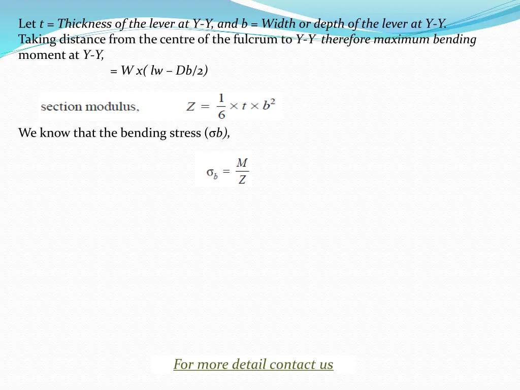 let t thickness of the lever at y y and b width