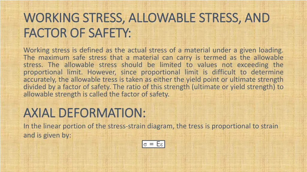 working stress allowable stress and working