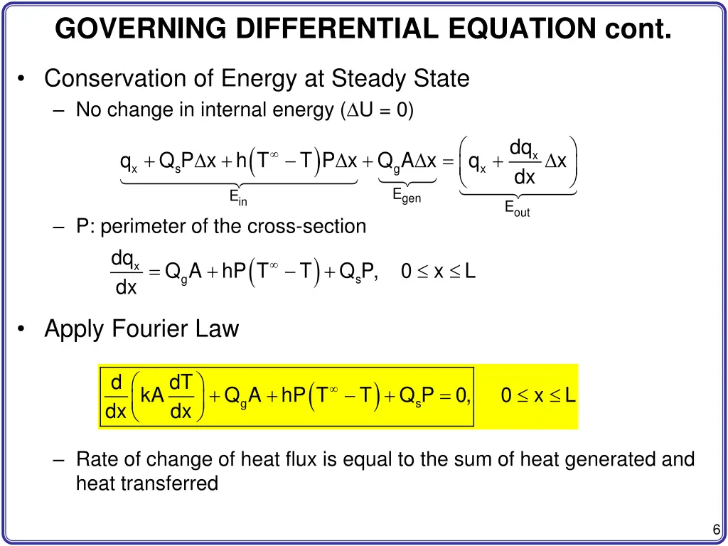 governing differential equation cont