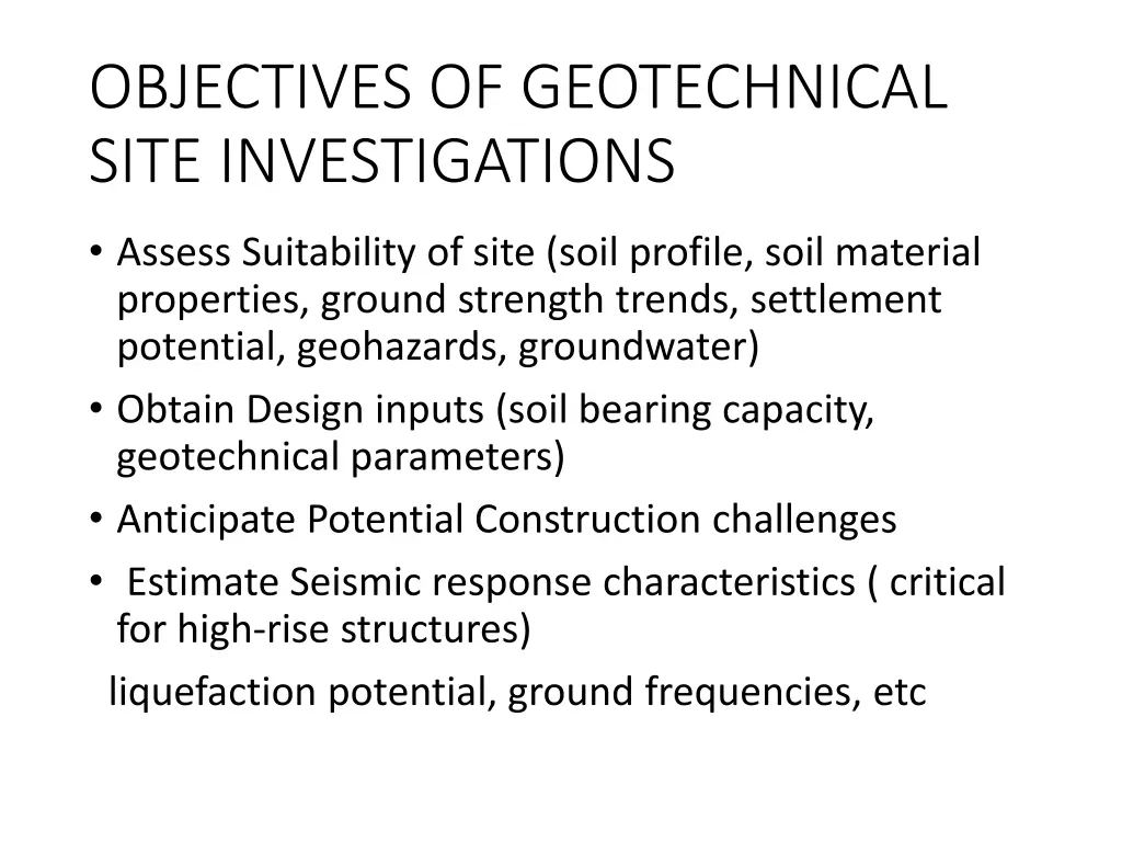 objectives of geotechnical site investigations