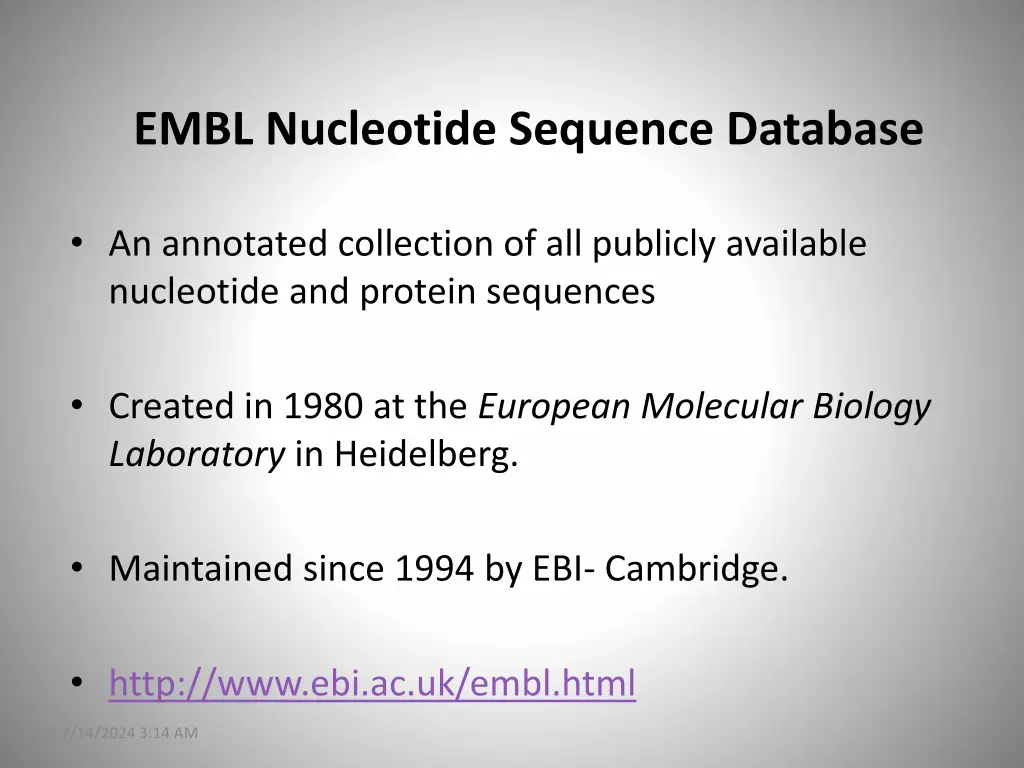 embl nucleotide sequence database