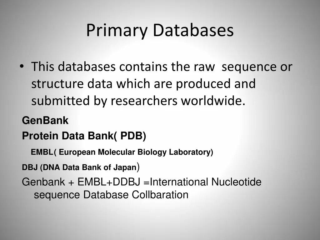 primary databases