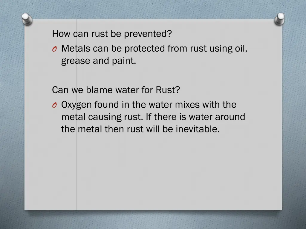 how can rust be prevented o metals