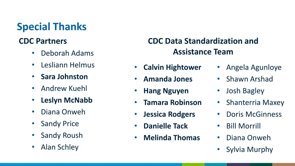 special thanks cdc partners deborah adams