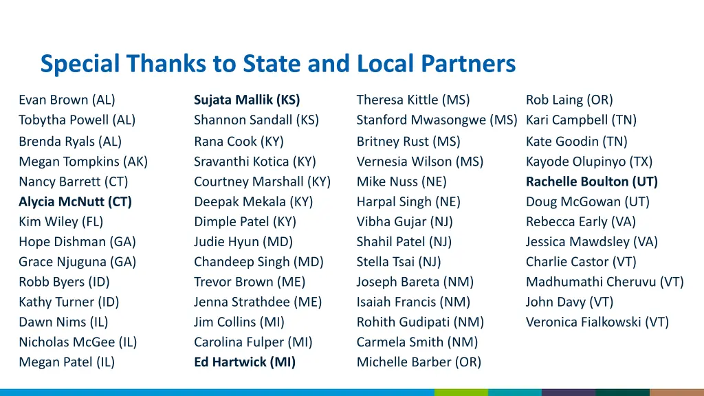 special thanks to state and local partners