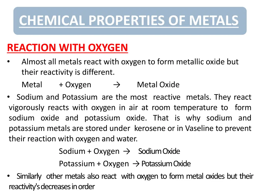 chemical properties of metals