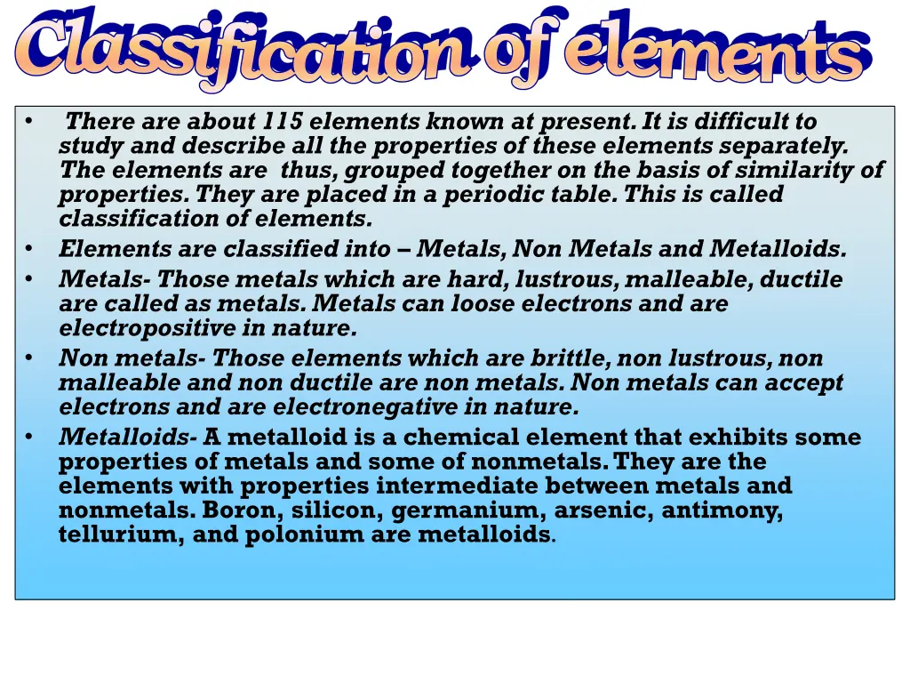 classification of elements