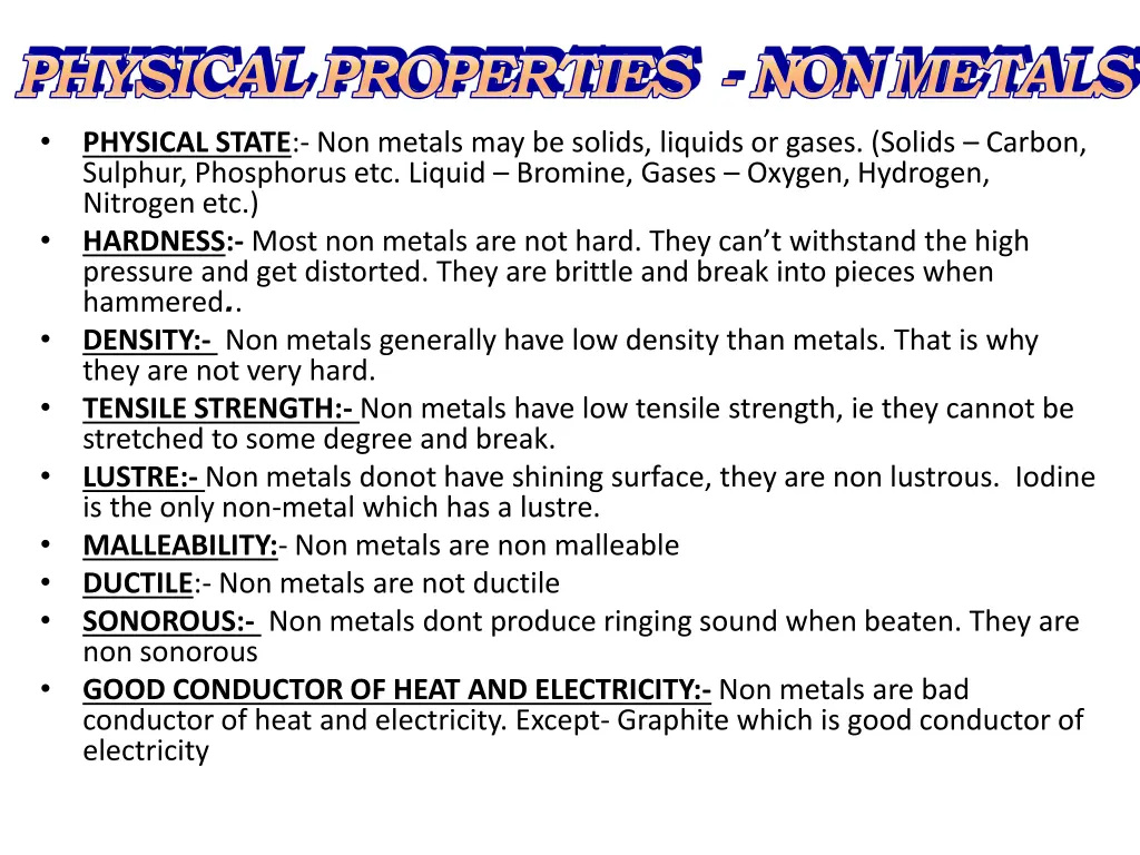 physical properties non metals physical state