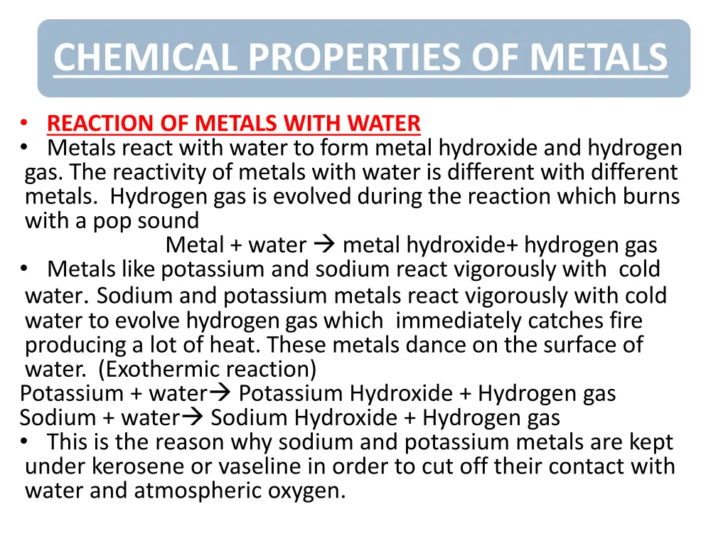 reaction of metals with water chemical properties