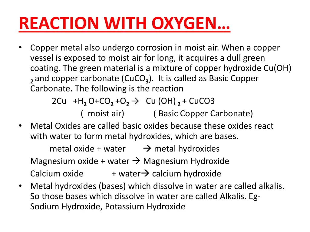 reaction with oxygen 1