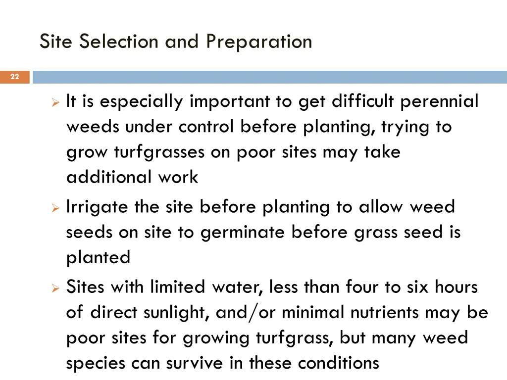 site selection and preparation