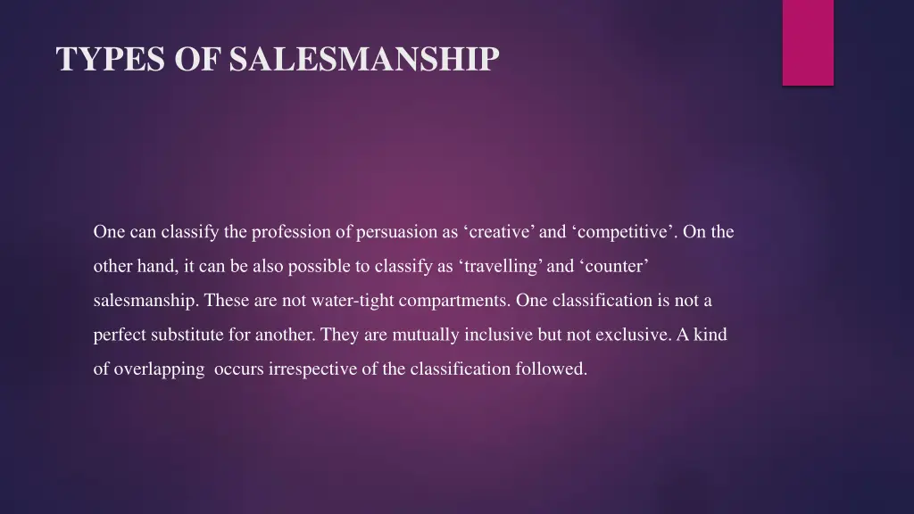 types of salesmanship