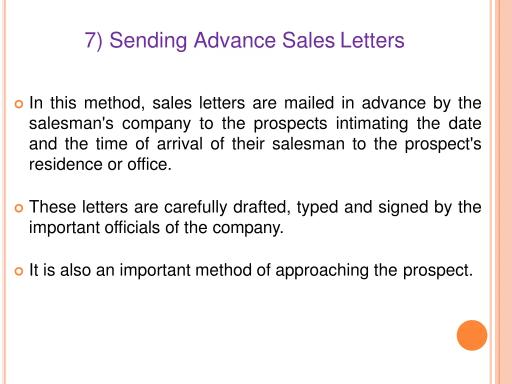 7 sending advance sales letters